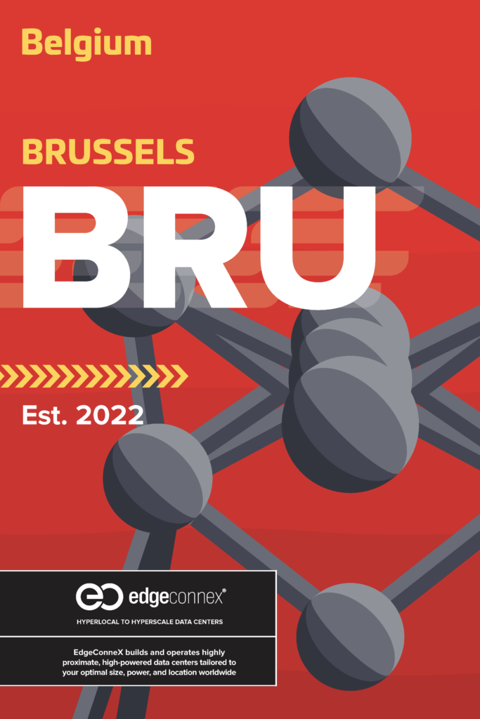 Belgium, Brussels, BRU, Est. 2022. EdgeConneX logo. Data center details.