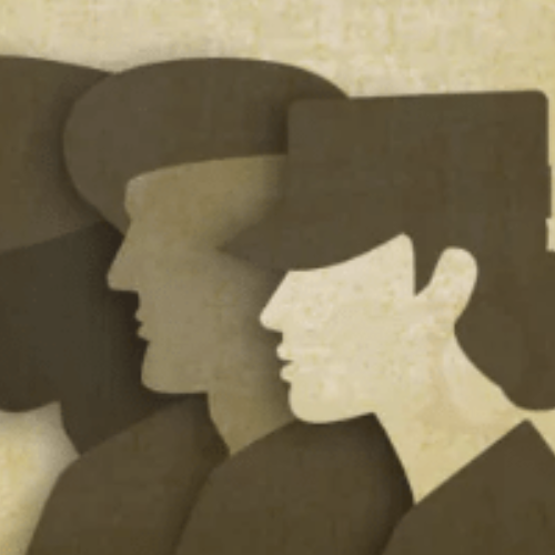 Silhouettes of three veterans in profile wearing military hats, conveying unity and diversity.