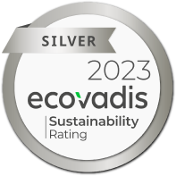 Silver EcoVadis 2023 Sustainability Rating logo with circular silver design
