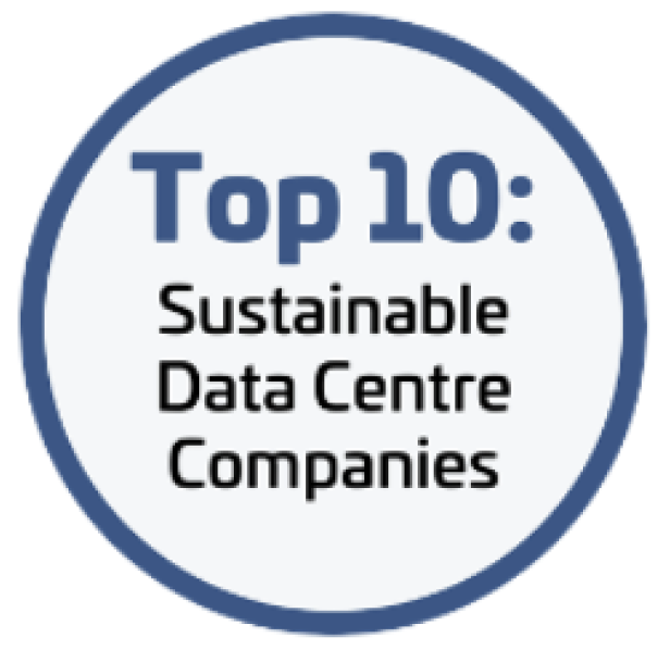 Top 10 Sustainable Data Centre Companies text within a blue circular border
