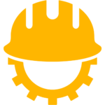 Yellow hardhat and gear logo