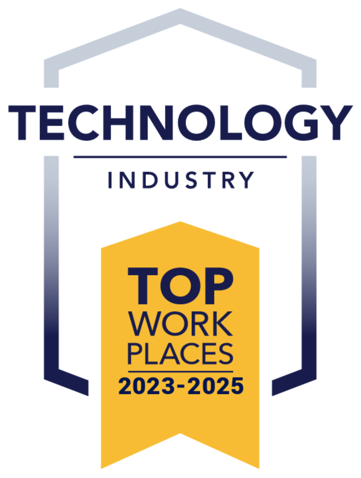 Technology Industry Top Workplaces 2023-2025 award logo on a yellow ribbon