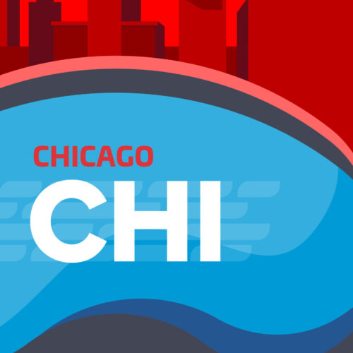 EDGE DESTINATION logo, Chicago skyline, CHI, US