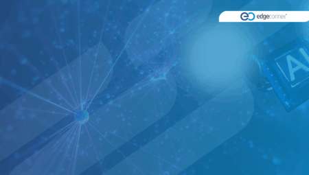 EdgeConneX logo on digital AI circuit background