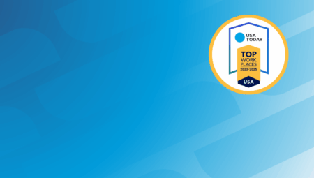 USA TODAY Top Workplaces 2023-2025 badge on a blue background