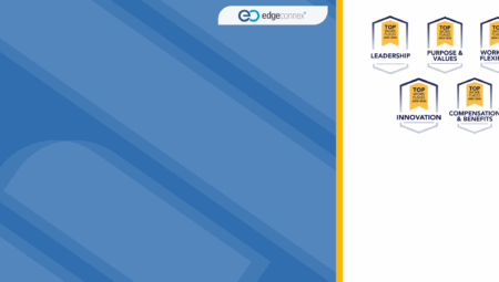 EdgeConneX logo, six "Top Workplaces 2023-2025" badges: Leadership, Purpose & Values, Work-Life Flexibility, Innovation, Compensation & Benefits