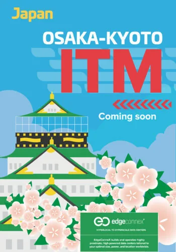 Osaka-Kyoto ITM announcement with cherry blossoms and iconic castle, labeled 