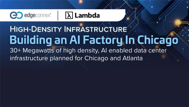 EdgeConneX and Lambda logos with text about high-density AI infrastructure in Chicago and Atlanta